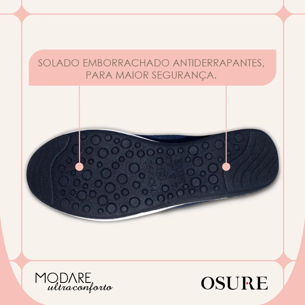 Detalhe da palmilha soft do tênis ortopédico Modare UltraComfort feminino