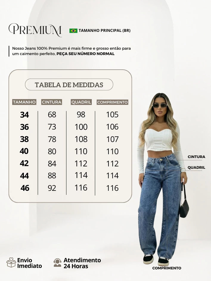 Wide Leg Jeans Premium Cintura Alta Feminina - imagem 5