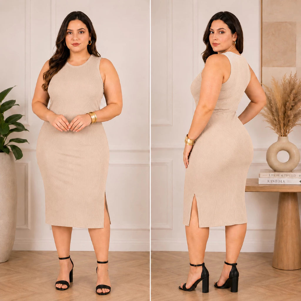 Vestido Luna™ Midi Canelado com Fenda Lateral - imagem 10