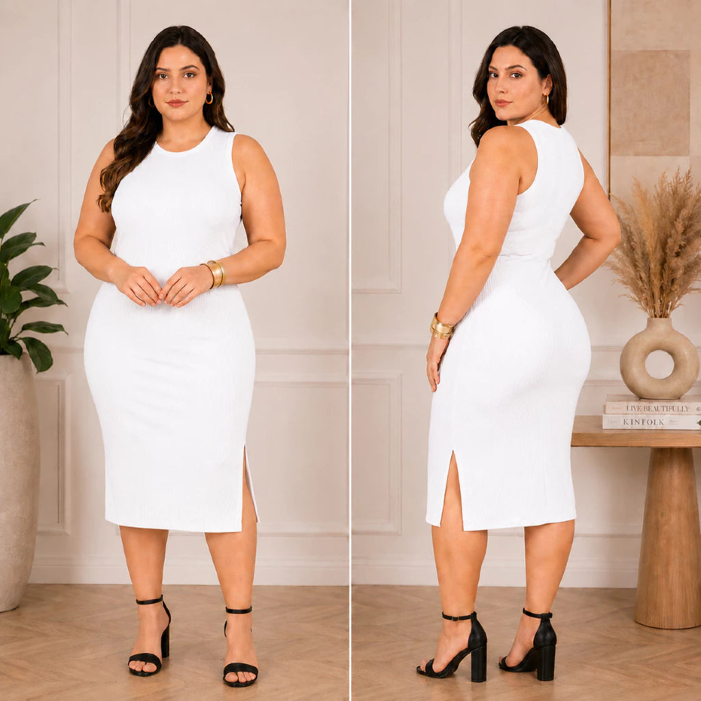 Vestido Luna™ Midi Canelado com Fenda Lateral - imagem 5