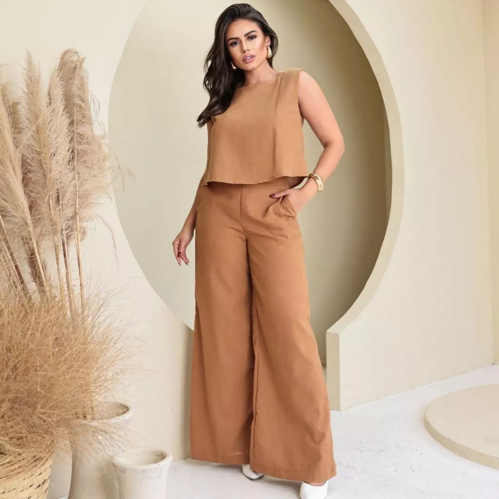 Conjunto Firenze™ em Linho com Calça Pantalona e Blusa Elegante - imagem 11