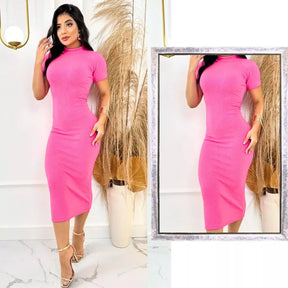 Vestido Aurora midi canelado vista lateral silhueta
