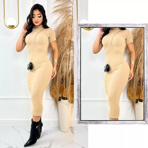 Vestido Aurora™ Midi Canelado com Mangas Elegantes - imagem 5