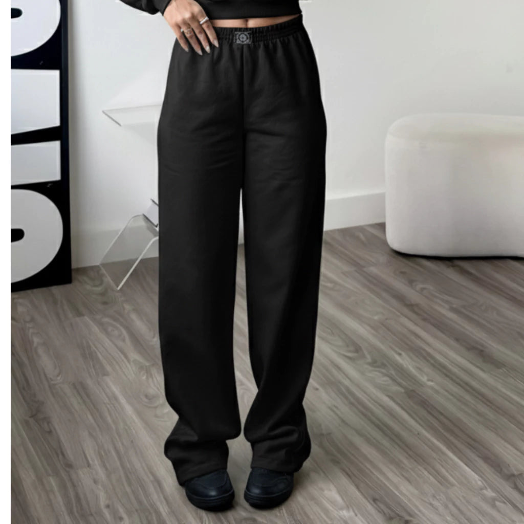 Calça wide leg moletom cintura alta feminina frente