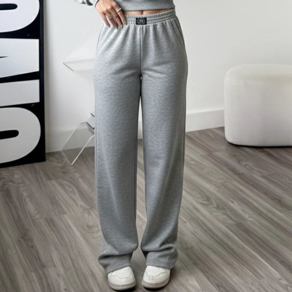 Calça wide leg moletom cintura alta feminina costas