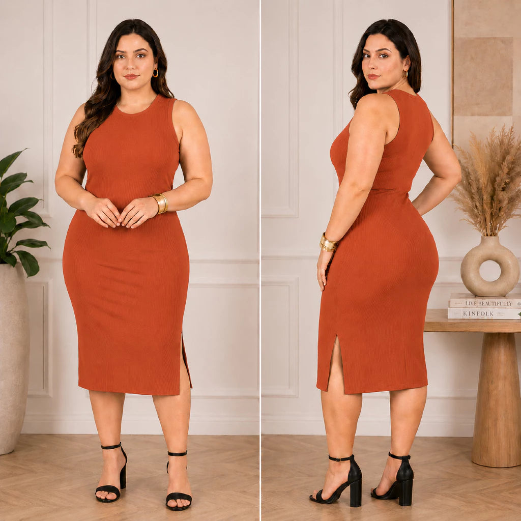 Vestido Luna™ Midi Canelado com Fenda Lateral - imagem 9
