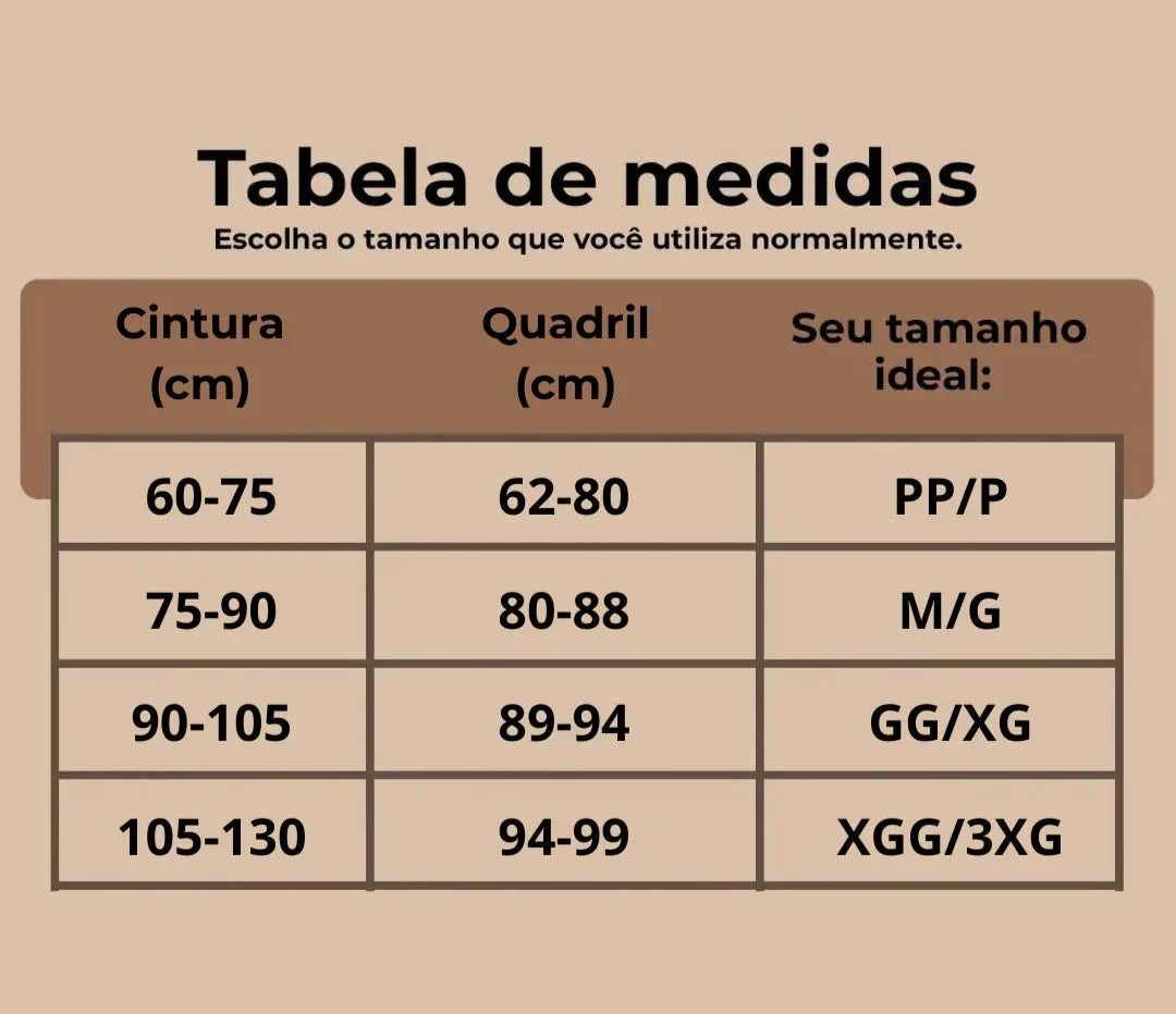 Tabela de Tamanhos Cinta Modeladora 9 Ossos Silhouette - [Frete Grátis]