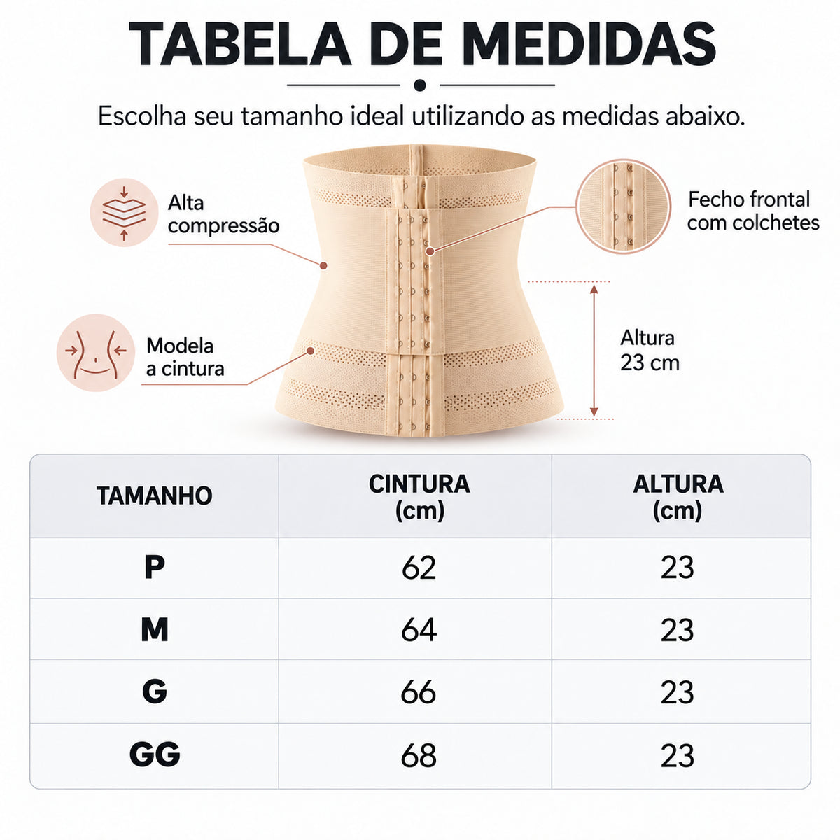 Tabela de Tamanhos Cinta Modeladora CurveFit™ Alta Compressão Afina Cintura